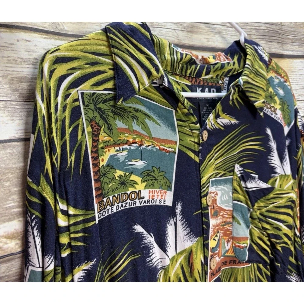 Vintage K.A.D. Clothing Co Tropical Beach Hawaiian Palm Trees Shirt Men's Medium